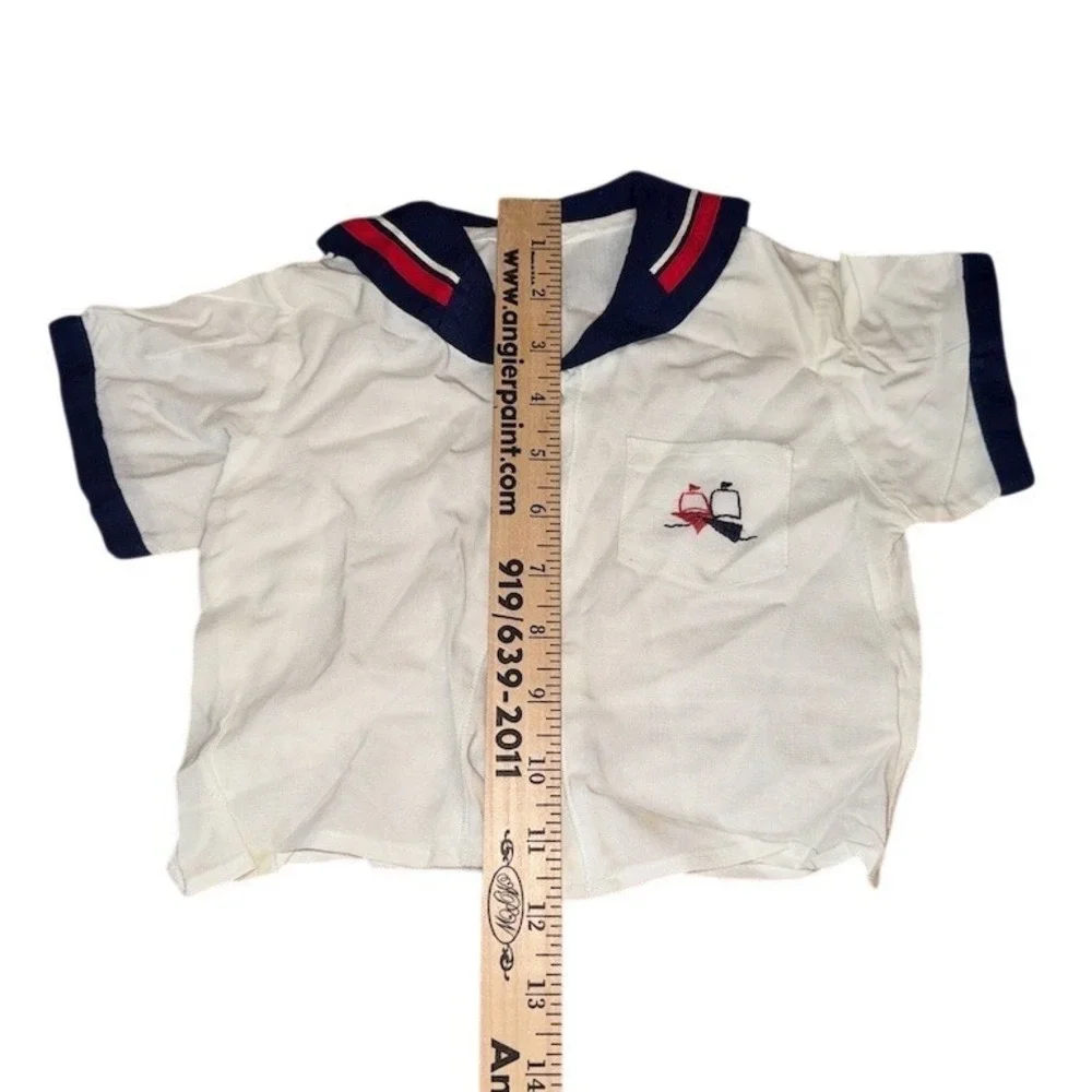 Vintage Petit Ami baby‎ Boys Nautical Sailor Outfit Set Shirt & 2 Shorts 12-18M